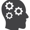 Brain gears vector icon symbol. Flat pictogram is isolated on a white background. Brain gears pictogram designed with simple style.
